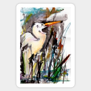 Heron in Cat Tails Sticker